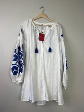 NWT Eleven Gena Chandler Embroidered Tassel Blouse White Size: Small